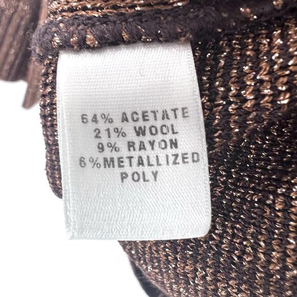 ST. JOHN Brown Bronze Metallic Cable Knit 3/4 Sleeve Womens Sweater Large - Picture 6 of 6